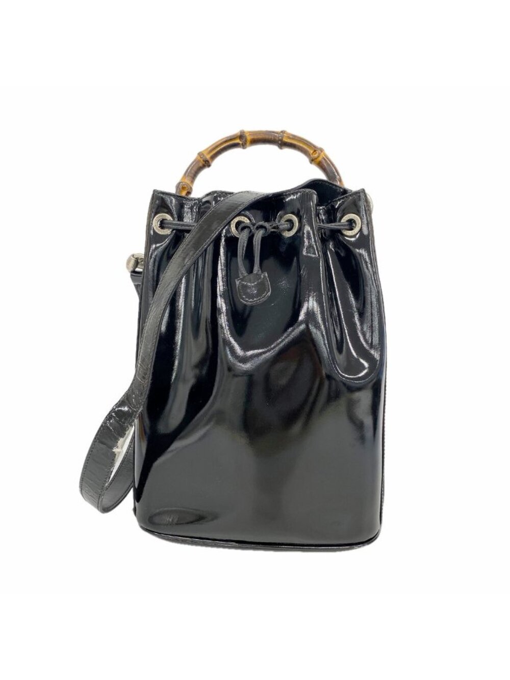 Gucci Handbag Bamboo Patent Black Silver